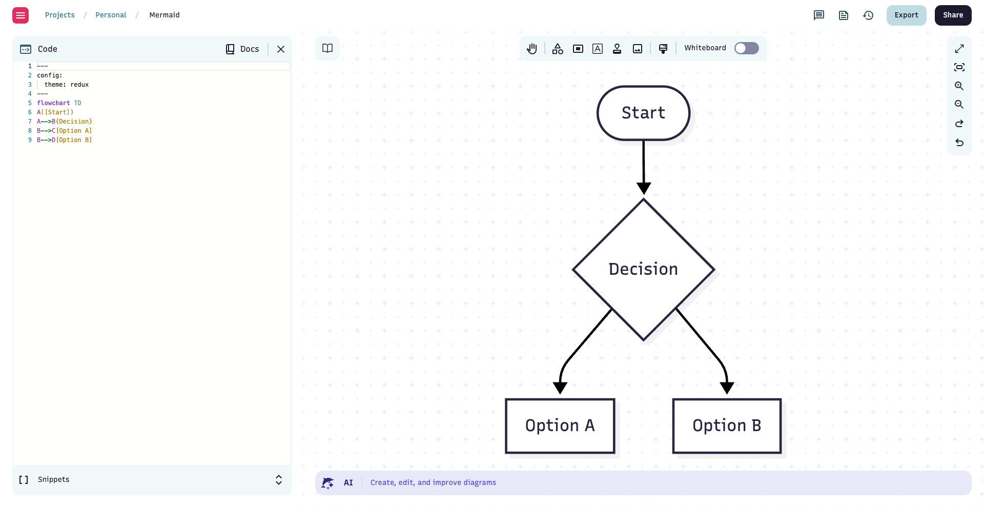 mermaid chart ai diagram generator interface