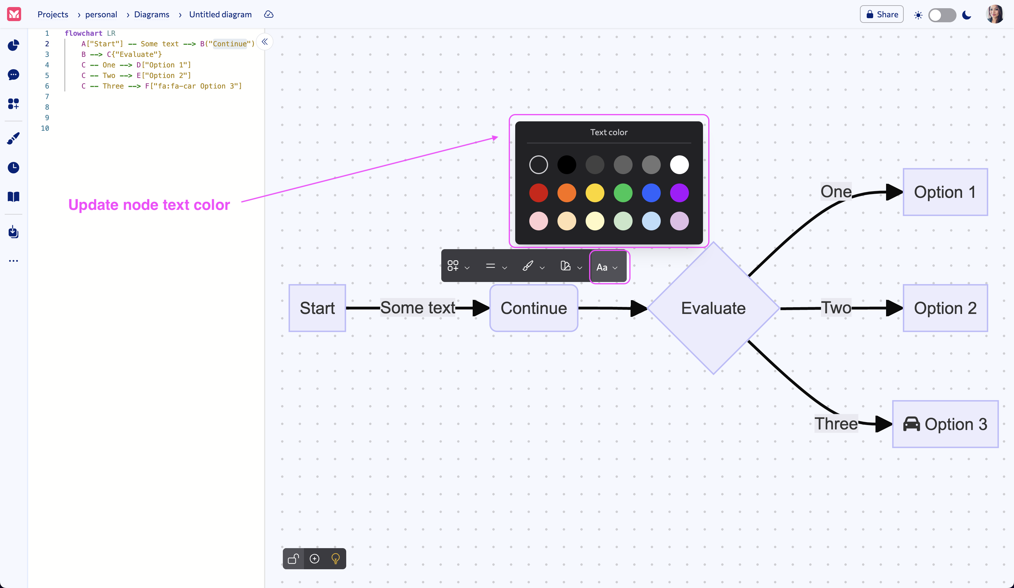 Edit node text color